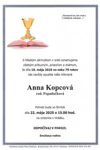 Anna  Kopcová, rod. Popadučková