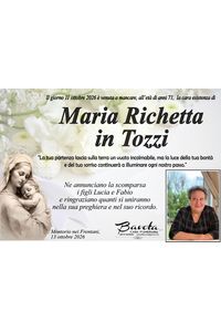 MARIA RICCHETTA IN TOZZI Necrologio in Campobasso a Onoranze Funebri e ...