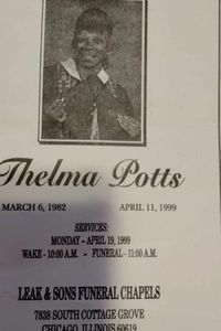 Thelma Potts Obituary in Chicago at Leak & Sons Funeral Homes | Obit