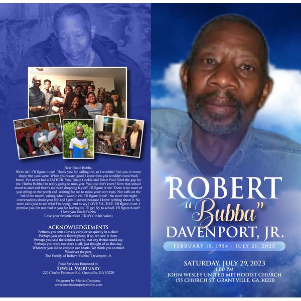 Robert Davenport Obituary in Grantville at Sewell Mortuary Obit