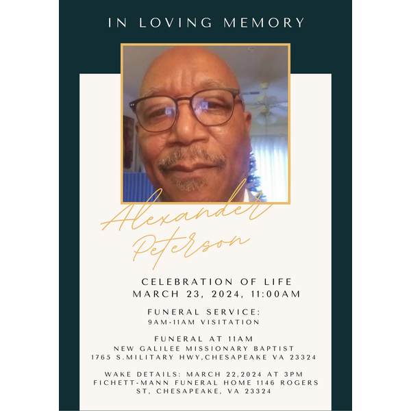 Alexander Peterson Obituary in Chesapeake at FitchettMann Funeral