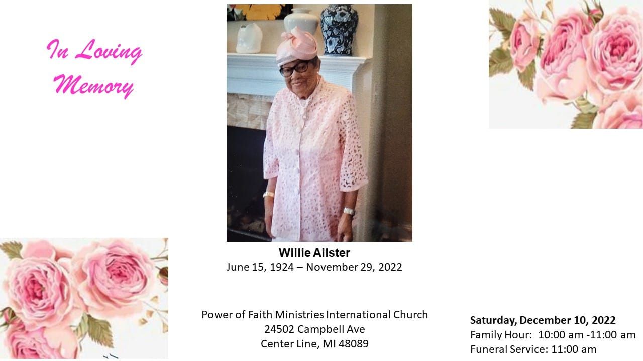 Mrs. Willie Ailster Obituary in Detroit at Ellis Funeral Home | Obit