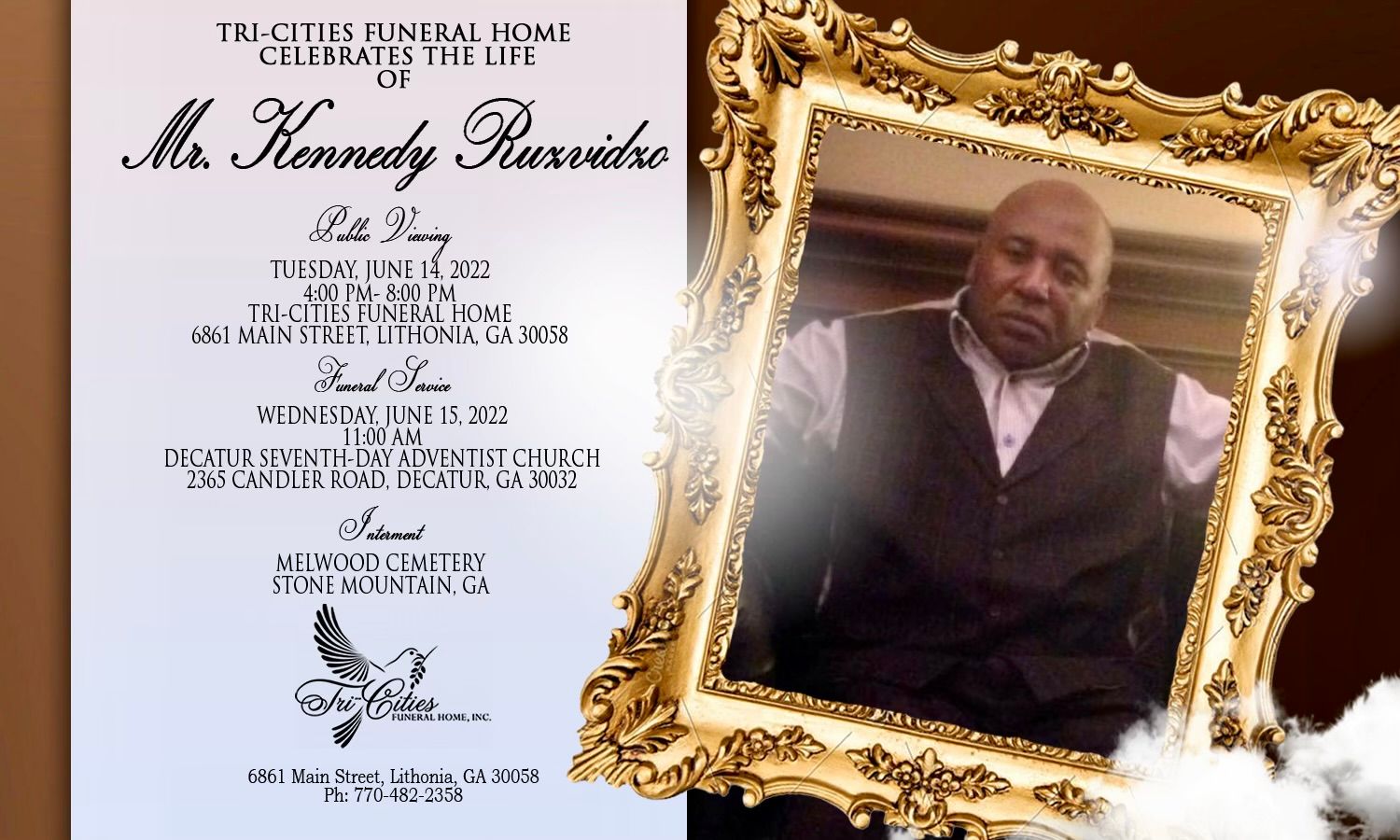 Kennedy Ruzvidzo Obituary in Lithonia at Tri-Cities Funeral Home | Obit
