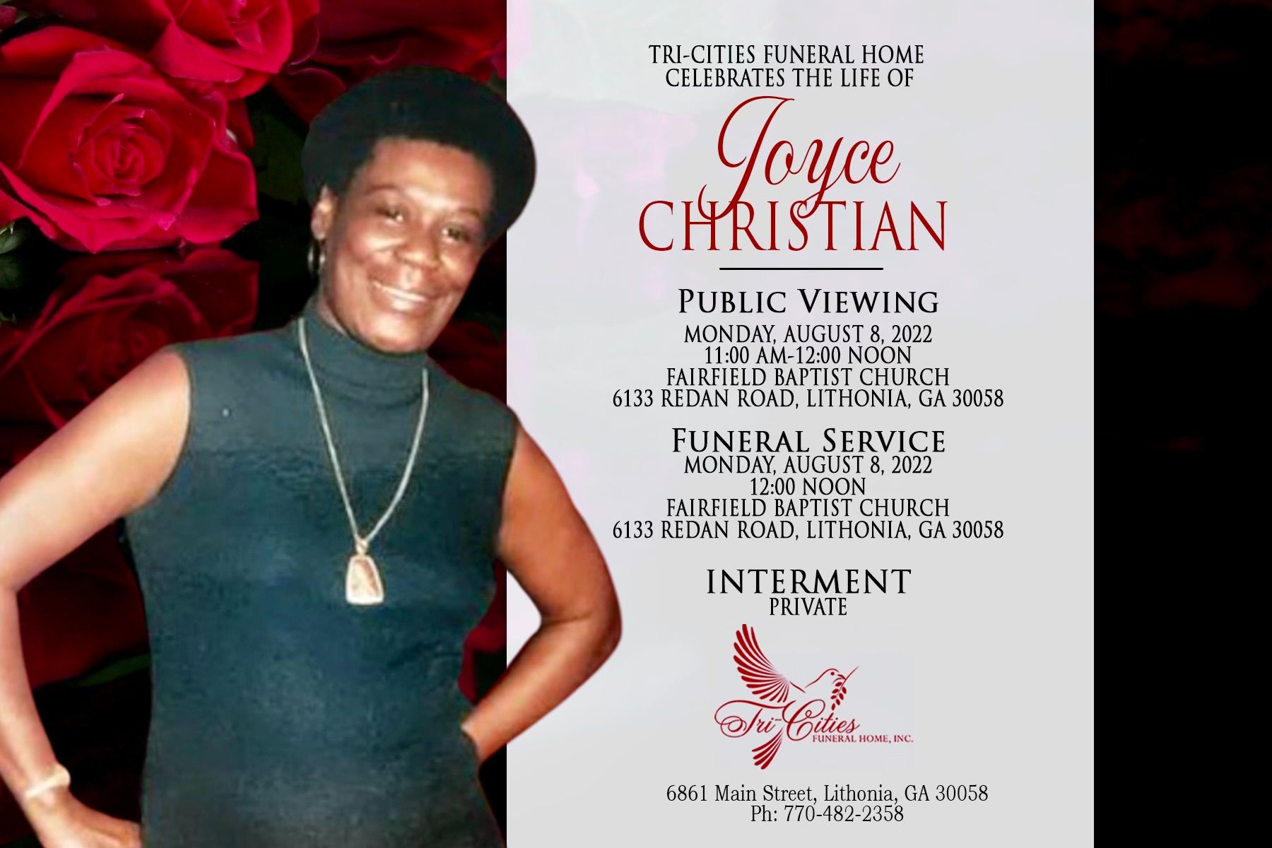 Joyce Christian Obituary in Lithonia at Tri-Cities Funeral Home | Obit