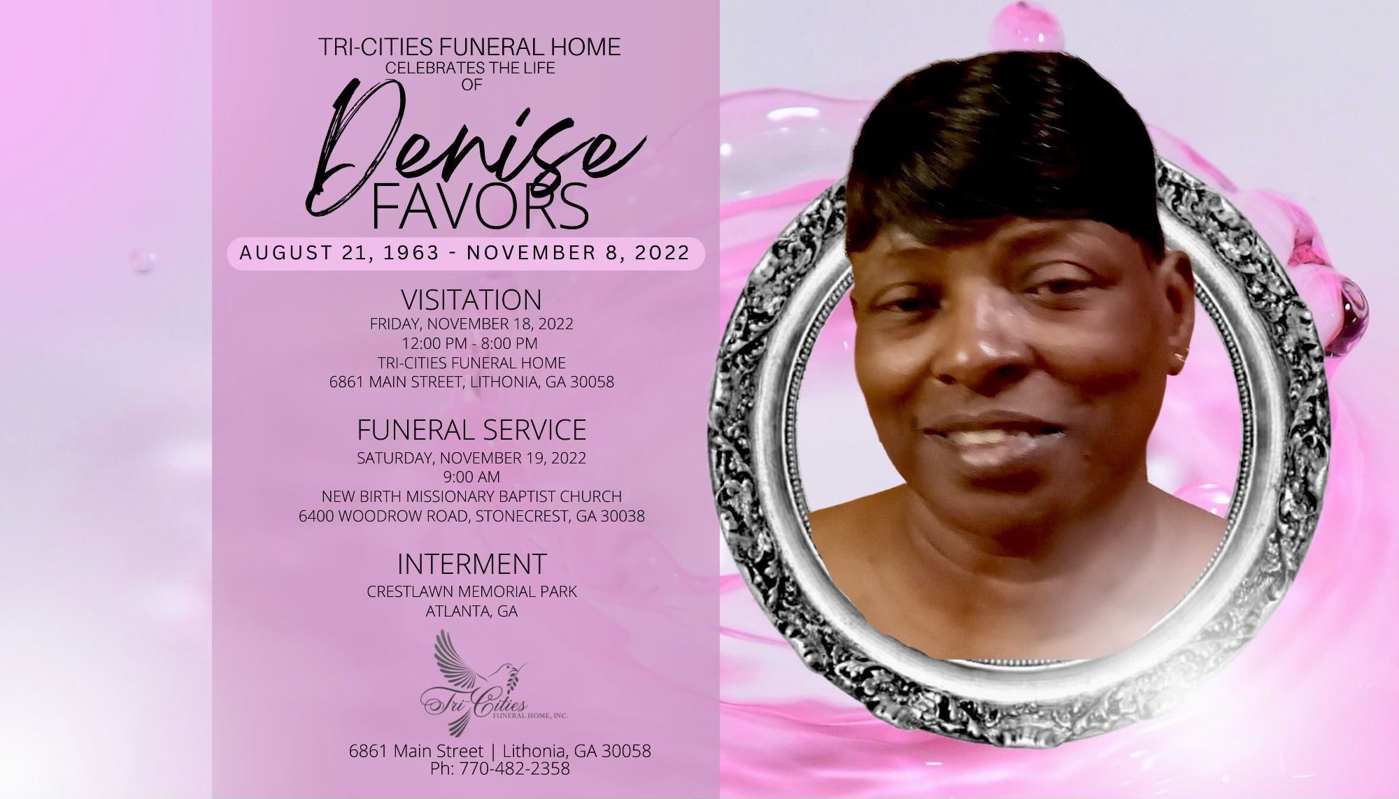 Denise Favors Obituary in Lithonia at Tri-Cities Funeral Home | Obit