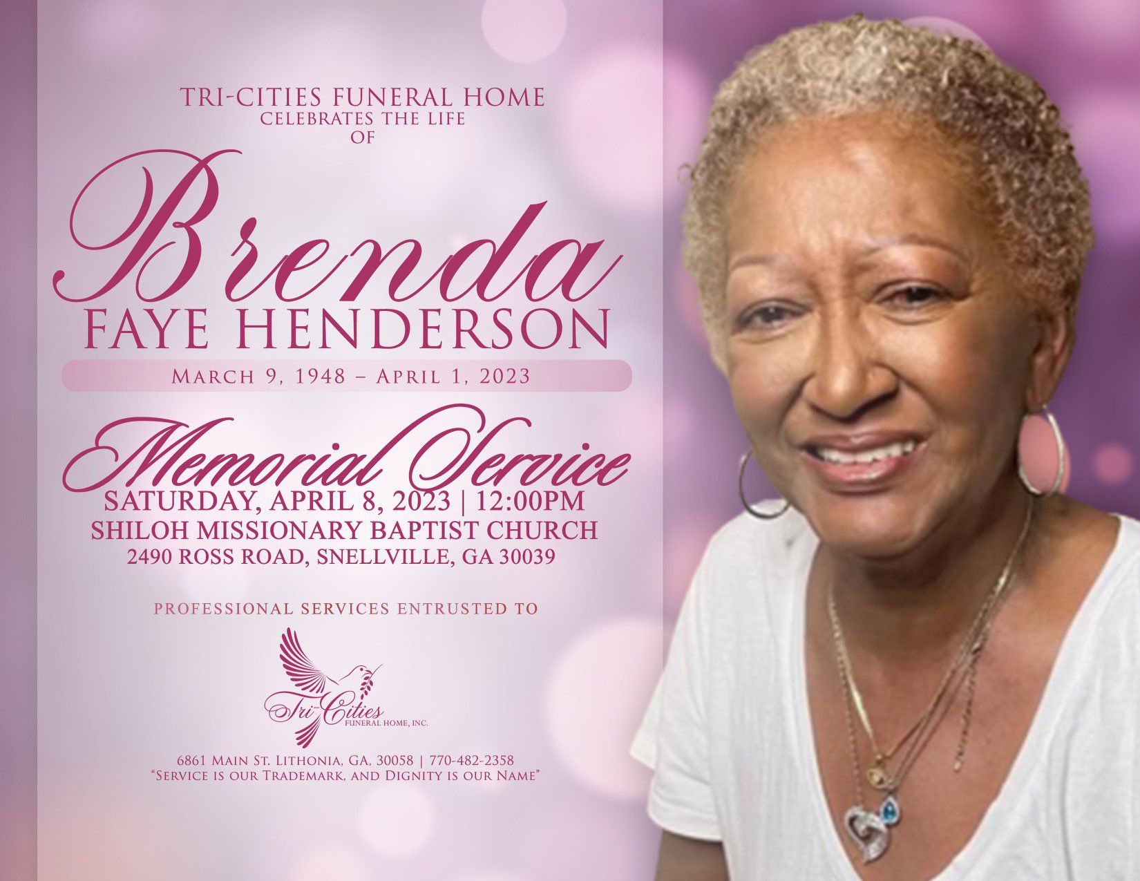 Brenda Faye Henderson Obituary in Lithonia at Tri-Cities Funeral Home