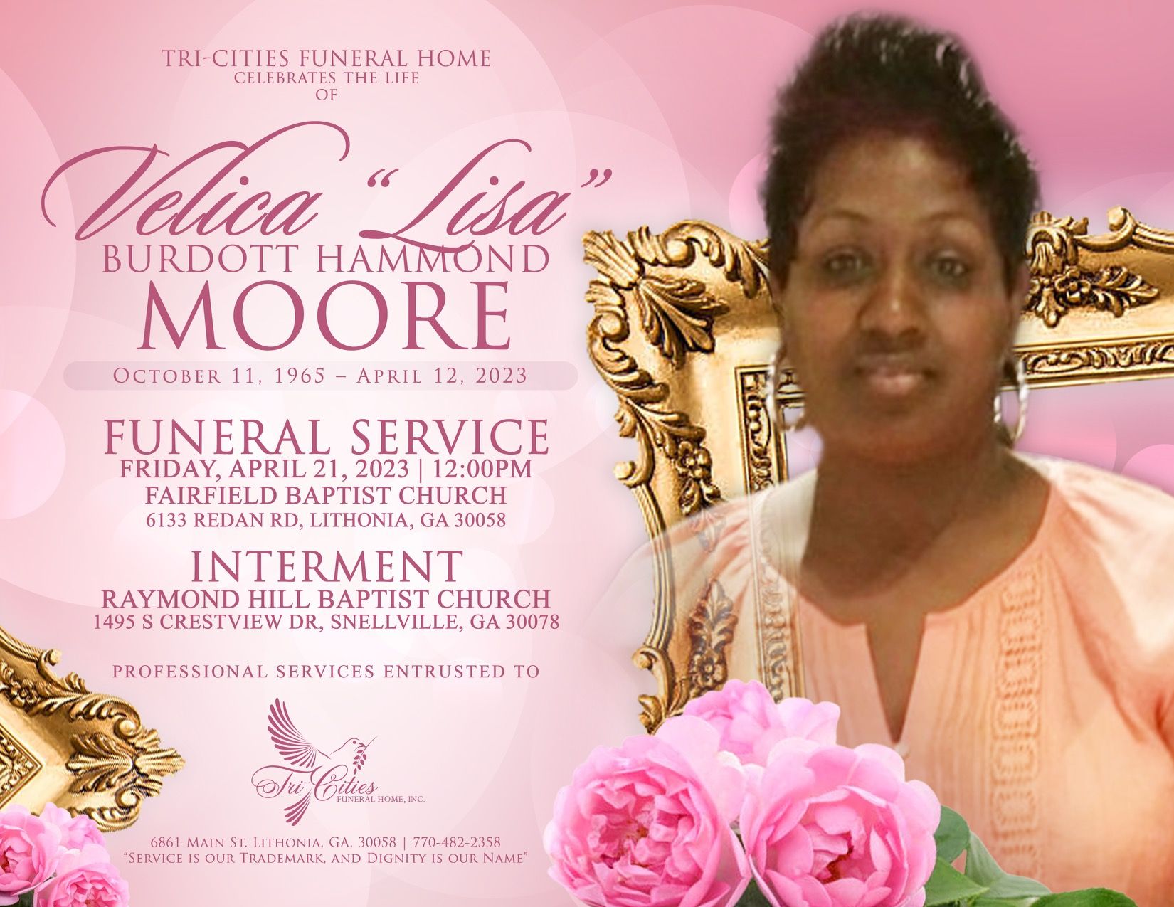 Velica Burdott Moore Obituary in Lithonia at TriCities Funeral Home Obit