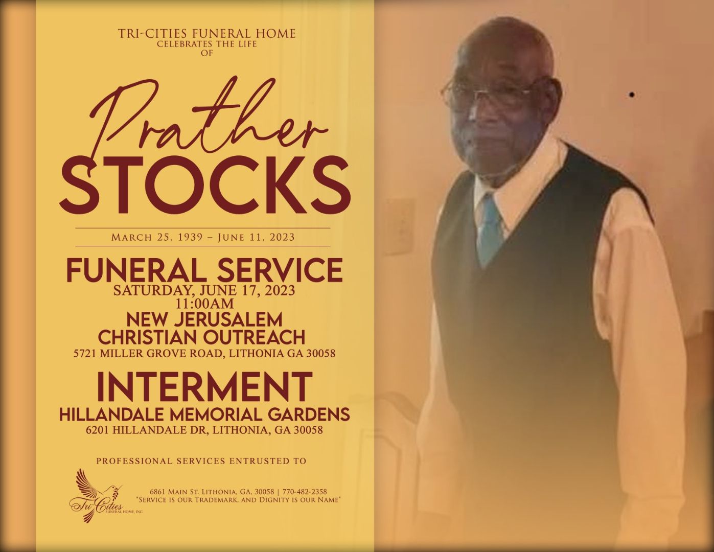 Prather Stocks Obituary in Lithonia at Tri-Cities Funeral Home | Obit