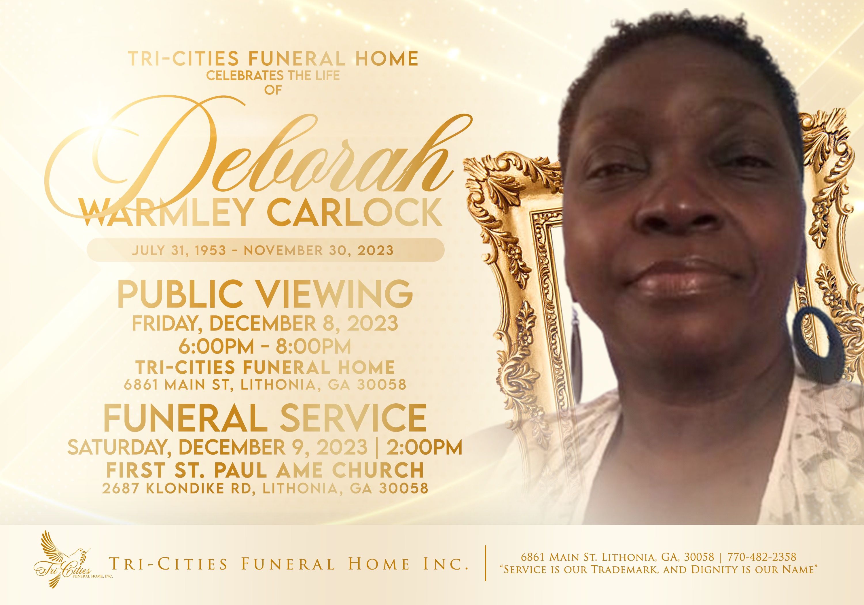 Deborah Warmley Obituary in Lithonia at Tri-Cities Funeral Home | Obit